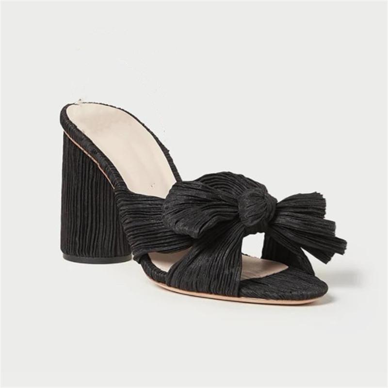 Camellia Black Pleated Bow Heel  | Womens Heeled Sandals Heeled Sandals Black