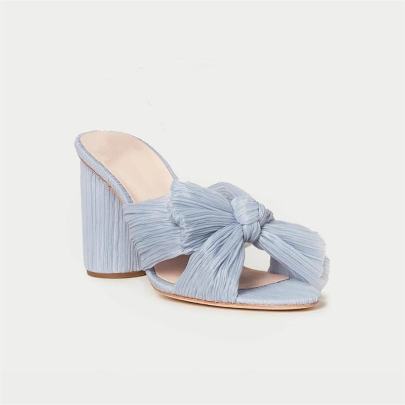 Camellia Blue Pleated Bow Heel  | Womens Heeled Sandals Heeled Sandals Blue