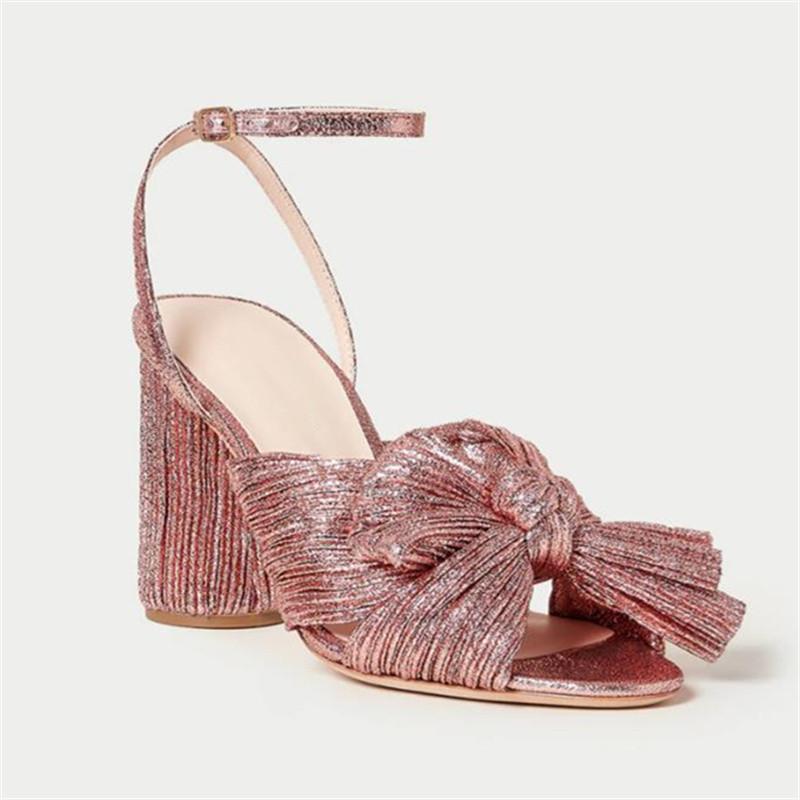 Camellia Champagne Pleated Bow Heel  | Womens Heeled Sandals Heeled Sandals Champagne