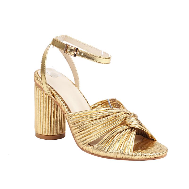 Dahlia Champagne Pleated Bow Heel  | Womens Heeled Sandals Heeled Sandals Champagne