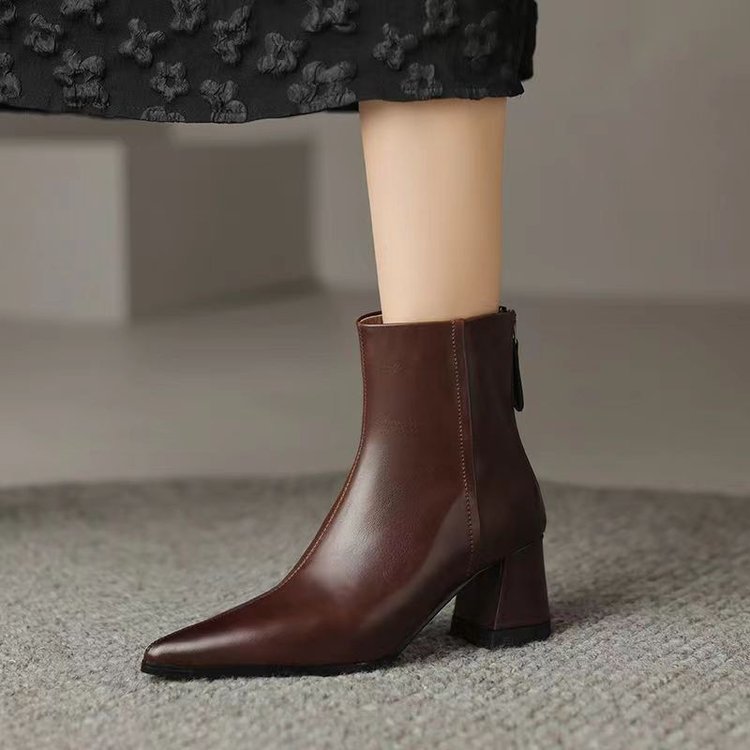 Ginny Dark Brown Leather Ankle Boot  | Womens Boots Boots Boots