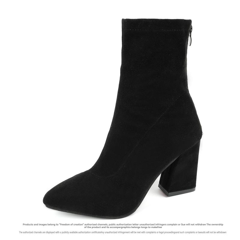 Isla Black Suede Slim Ankle Bootie  | Womens Boots Boots Black Suede