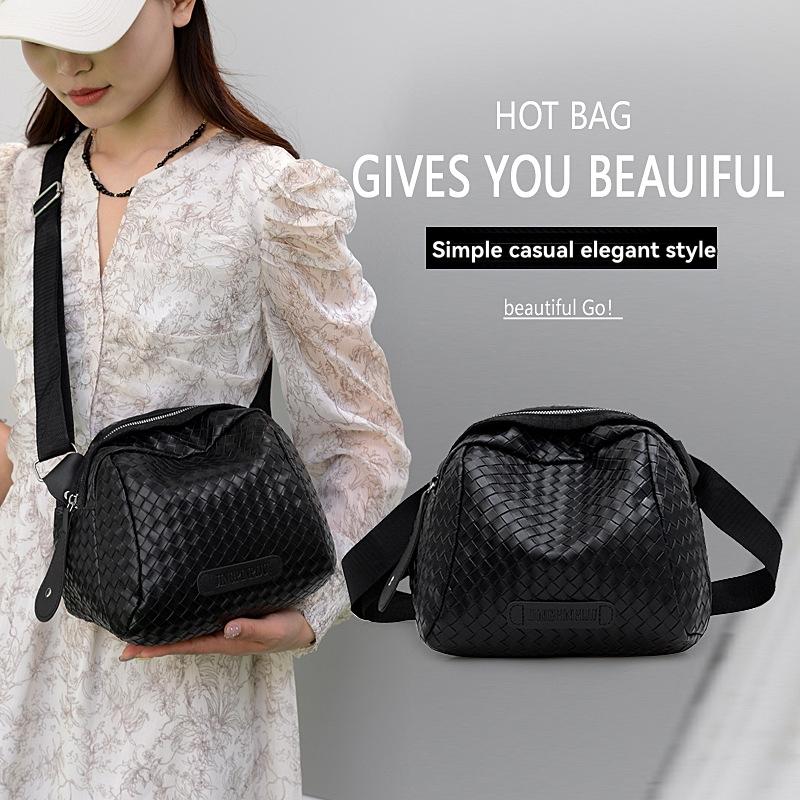 Mallory Black Woven Leather Crossbody  | Womens Crossbodies Crossbodies Black