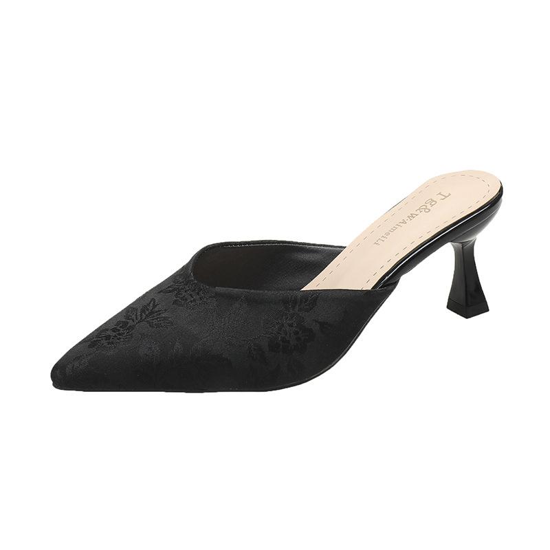 Margot Black Moiré Bow Mule  | Womens Pumps & Mules Pumps & Mules Black